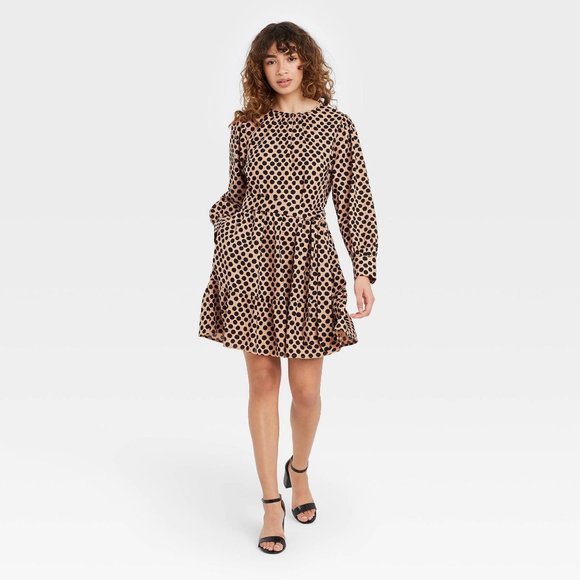 Who What Wear Dresses & Skirts - Women's Polka Dot Long Balloon Sleeve Tiered Dress